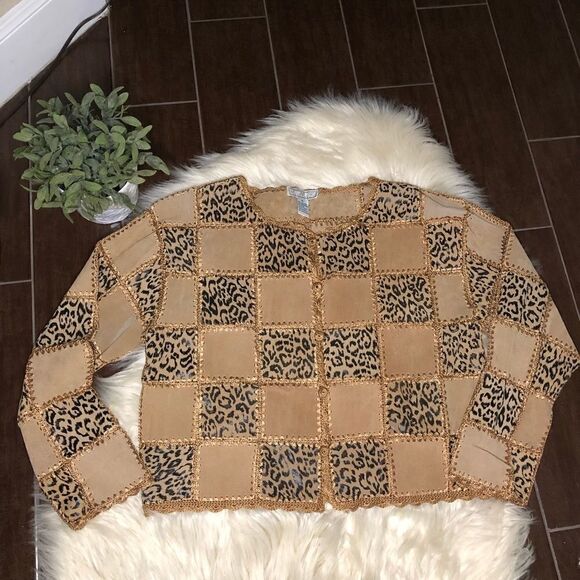 S.M.H Boutique leather patchwork blazer sz XL - Picture 2 of 7